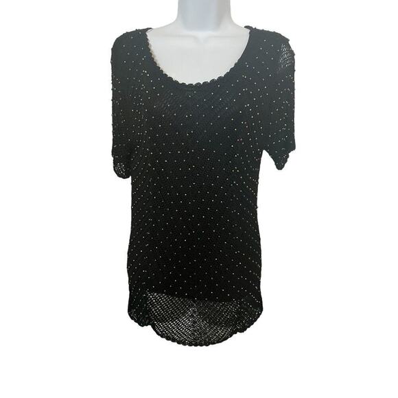 Vintage Sophie Chang Studio Black 100% Rayon Open New w/Iridescent Beads XL - Picture 1 of 10